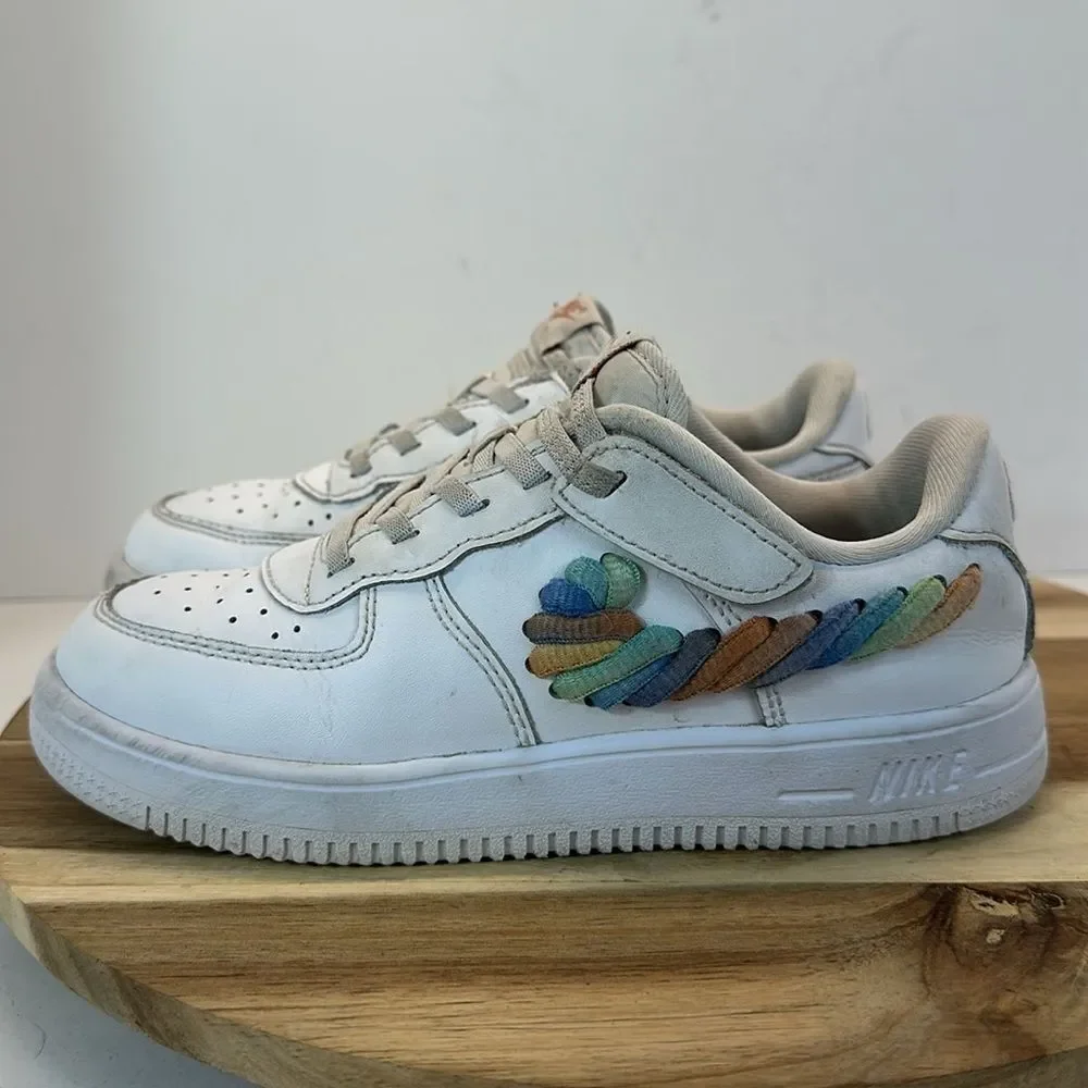 NIKE AIR FORCE 1 Low LV8 Easy On PS Rainbow Puff Sneakers Shoes Youth 2.5 2.5Y